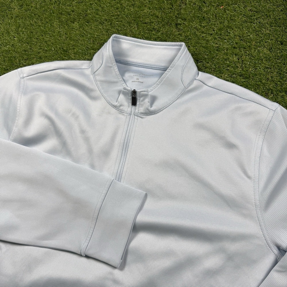 Hickey Freeman 1/4 Zip Pullover Mens XL Blue White Striped Lightweight Golf